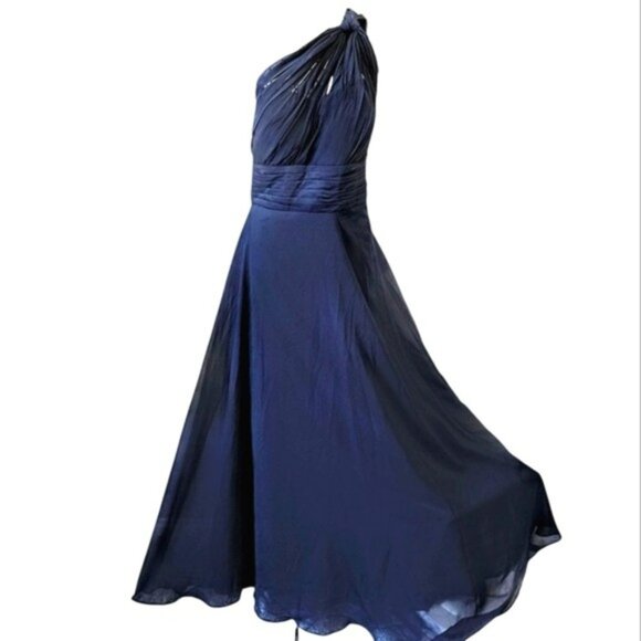 Women's Formal Elegant Navy Blue Evening Gown Size 16 Lace Up Maxi Dress NWT - Picture 2 of 16